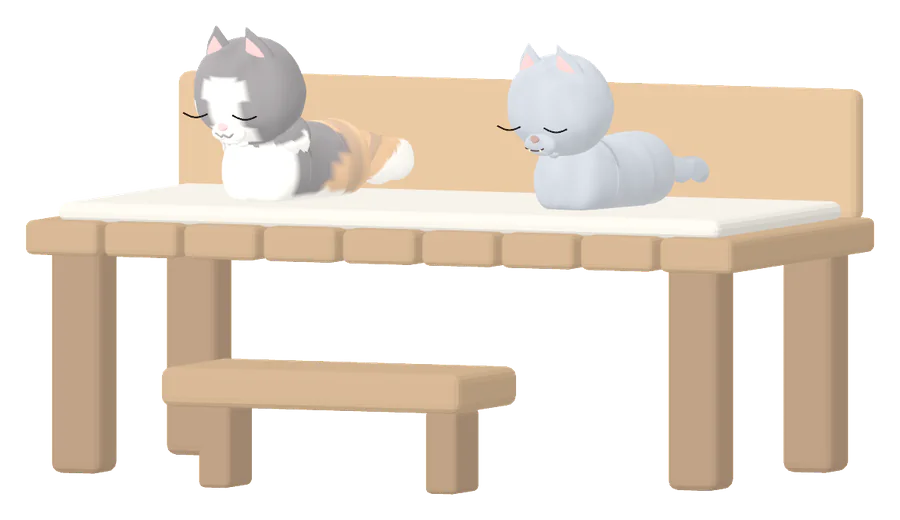 Two cats asleep side by side on a nap deck