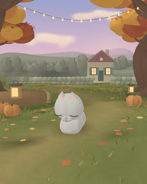 A blue grey cat napping in the Autumn setting